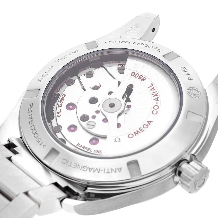 Omega Seamaster Aqua Terra 150M 41.5mm men's automatic watch, stainless steel – transparent caseback view