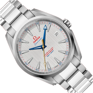 Omega Seamaster Aqua Terra 150M Golf Edition 231.10.42.21.02.004 men's automatic watch, silver dial, steel bracelet – angle view on white background