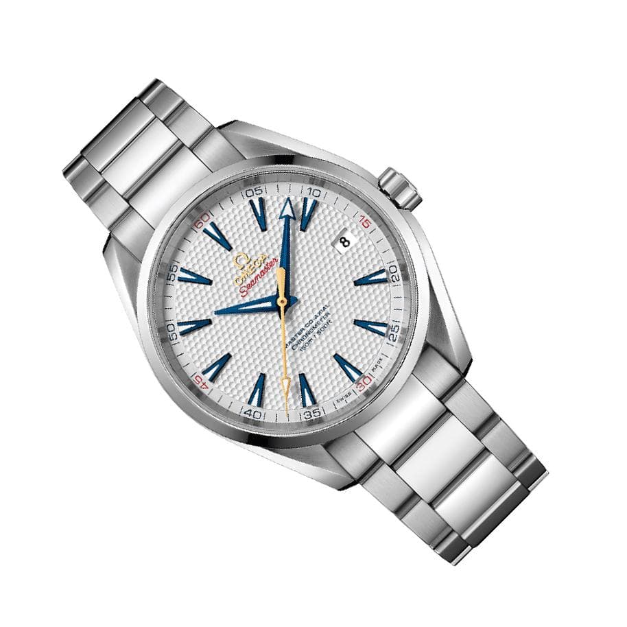 Omega Seamaster Aqua Terra 150M Golf Edition 231.10.42.21.02.004 men's automatic watch, 41.5mm stainless steel case, silver dial, steel bracelet – right angle view