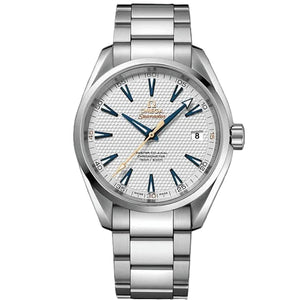 Omega Seamaster Aqua Terra 150M Golf Edition 231.10.42.21.02.004 men's automatic watch, 41.5mm stainless steel case, silver dial with blue hands, steel bracelet – front view