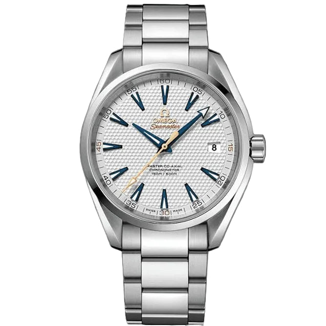 Omega Seamaster Aqua Terra 150M Golf Edition 231.10.42.21.02.004 men's automatic watch, 41.5mm stainless steel case, silver dial with blue hands, steel bracelet – front view