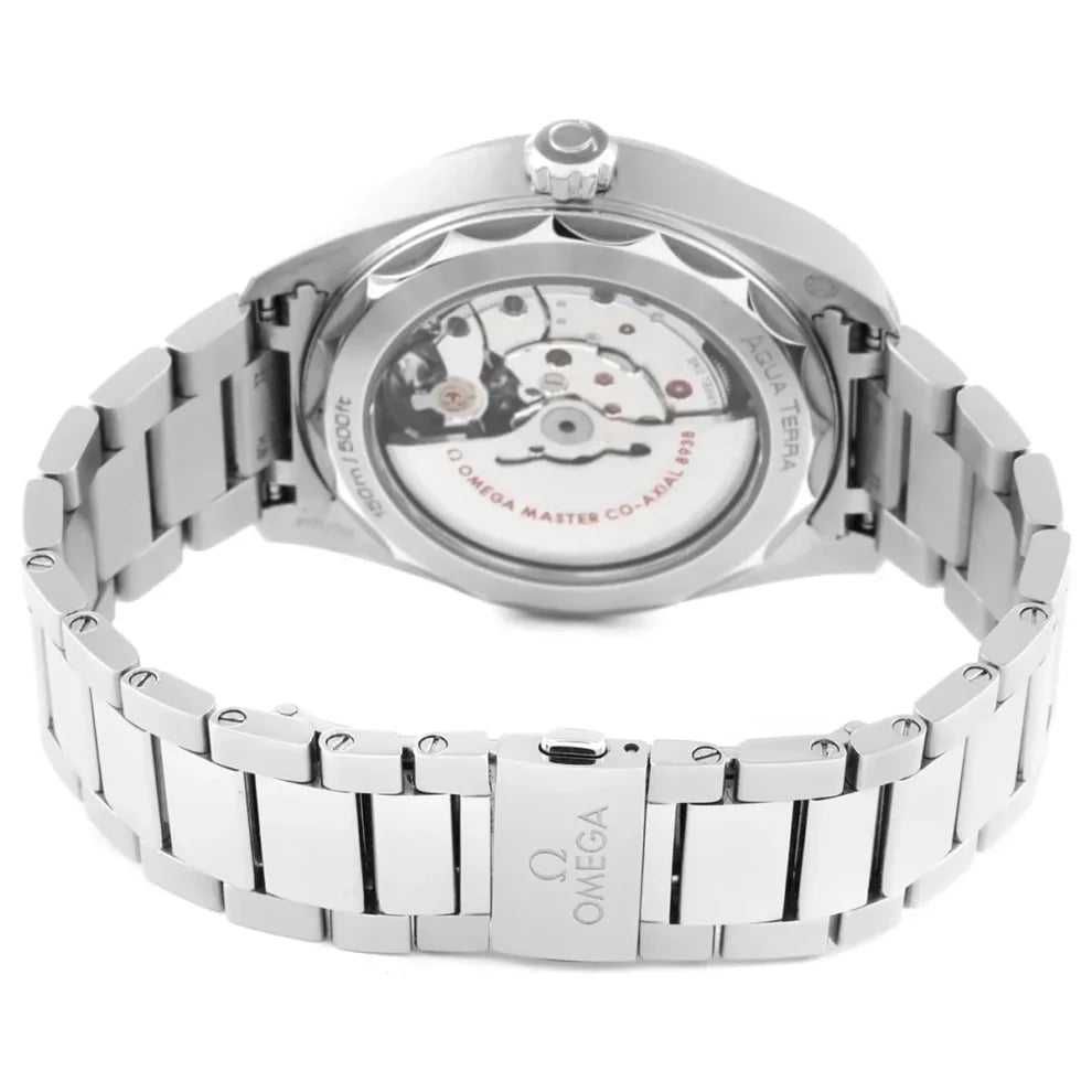 Omega Seamaster Aqua Terra 150M Worldtimer 220.10.43.22.03.001 men's automatic watch, 43mm stainless steel – transparent caseback and bracelet view