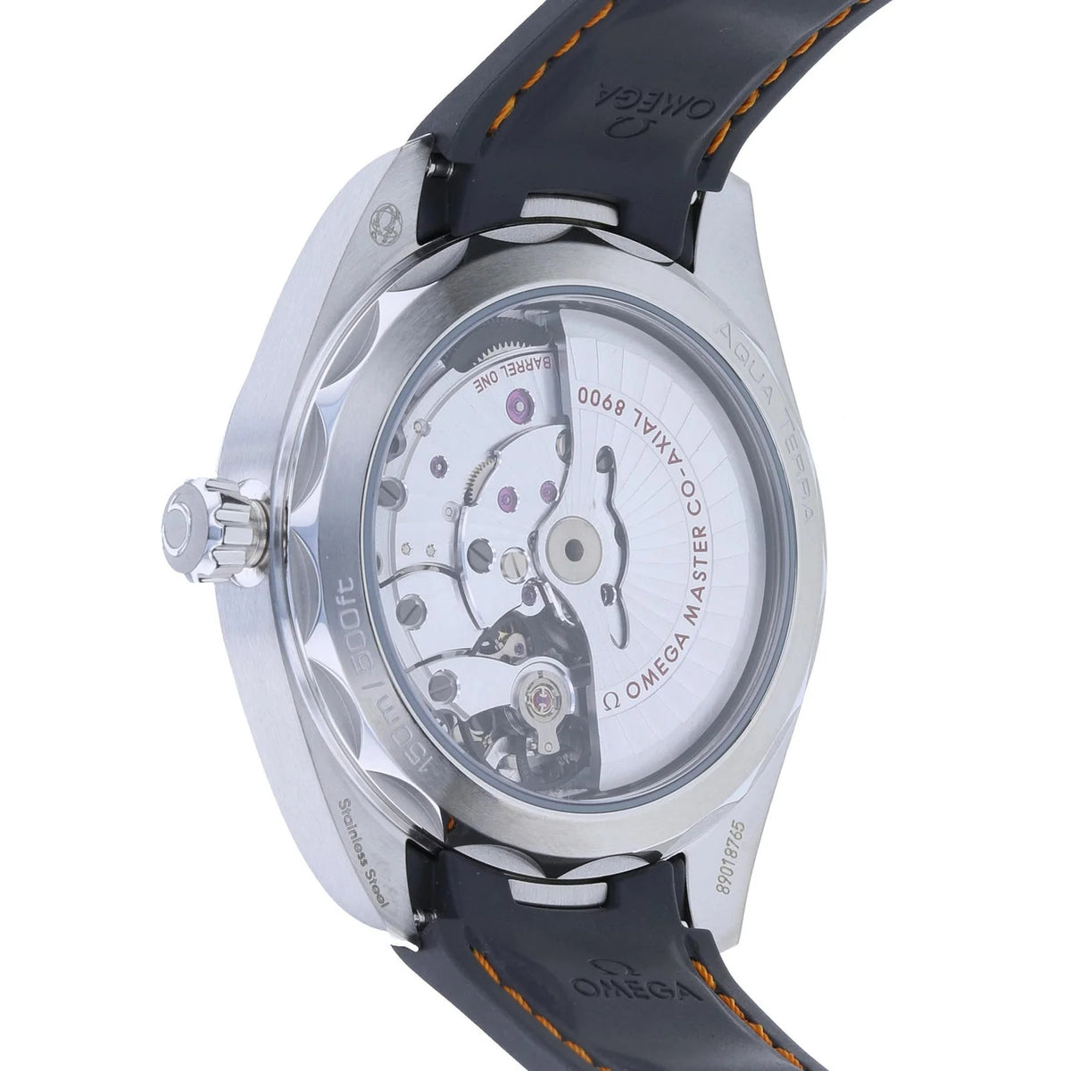 Omega Seamaster Aqua Terra men's automatic watch, 41mm stainless steel case, silver dial – caseback view