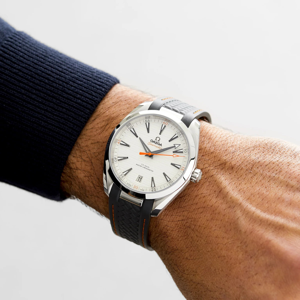 Omega Seamaster Aqua Terra men's automatic watch, 41mm stainless steel case, silver dial – on wrist view