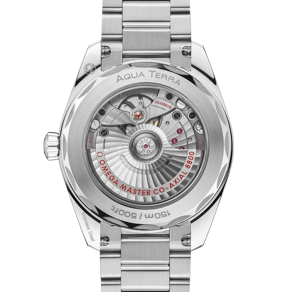 Omega Seamaster Aqua Terra Shades 220.10.38.20.09.001 automatic watch, 38mm stainless steel case, sandstone dial, steel bracelet – caseback view