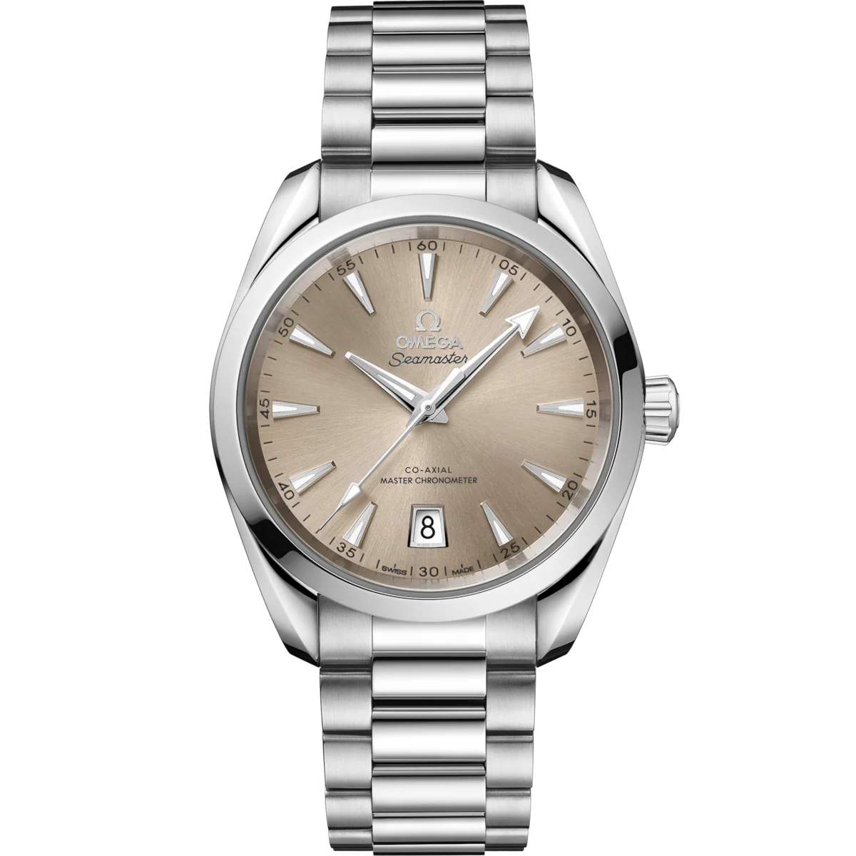 Omega Seamaster Aqua Terra Shades 220.10.38.20.09.001 automatic watch, 38mm stainless steel case, sandstone dial, steel bracelet – front view