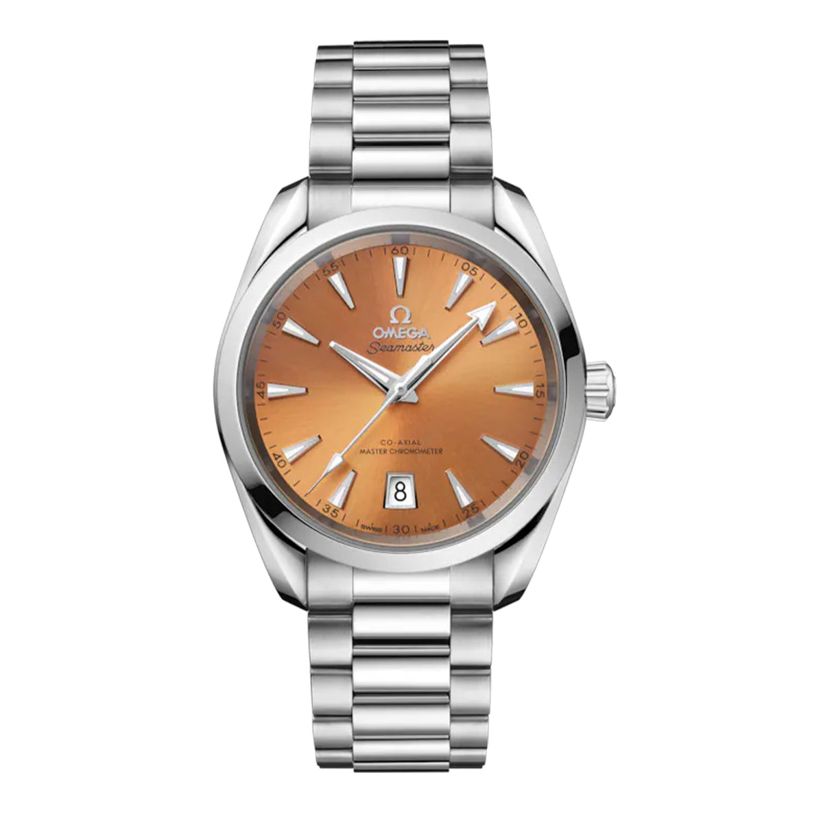 Omega Seamaster Aqua Terra Shades 220.10.38.20.12.001 automatic watch, 38mm stainless steel case, orange dial, steel bracelet – front view