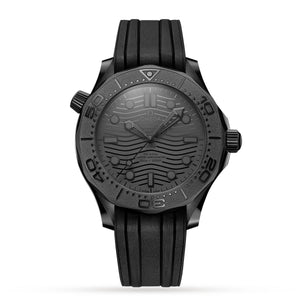 Omega Seamaster Diver 300M Black Black 210.92.44.20.01.003 men's automatic watch, 43.5mm black ceramic case, black dial, black rubber strap – full front view