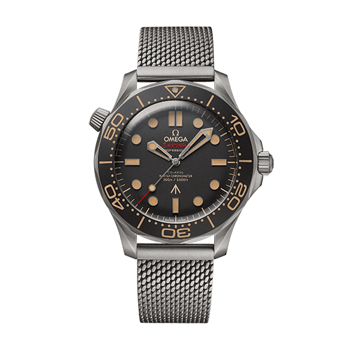 Omega Seamaster Diver 300M Vintage men's automatic watch, 42mm case, brown dial, mesh bracelet – full front view