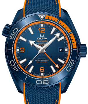 Omega Seamaster Planet Ocean 600M GMT Big Blue 215.92.46.22.03.001 men's automatic watch, 45.5mm blue ceramic case, blue dial, blue rubber strap – front view