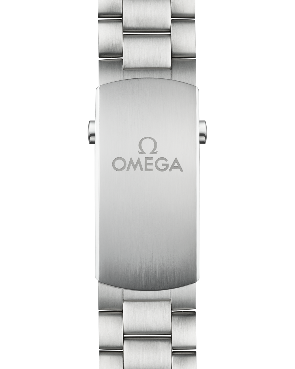Omega Seamaster Planet Ocean 600M men's chronograph watch, 45.5mm stainless steel case, blue dial with orange accents, steel bracelet – bracelet clasp view