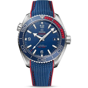 Omega Seamaster Planet Ocean 600M PyeongChang 2018 522.32.44.21.03.001 men's automatic watch, 43.5mm stainless steel case, blue dial, blue rubber strap – front view