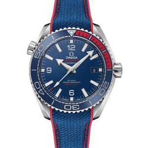 Omega Seamaster Planet Ocean 600M PyeongChang 2018 522.32.44.21.03.001 men's automatic watch, 43.5mm stainless steel case, blue dial, blue rubber strap – full front view