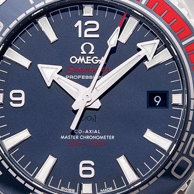 Omega Seamaster Planet Ocean 600M PyeongChang 2018 522.32.44.21.03.001 men's automatic watch – dial and hands detail close-up