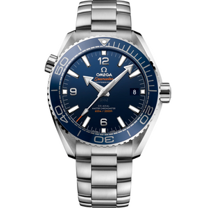 Omega Seamaster Planet Ocean men's automatic watch, 43.5mm stainless steel case, blue dial, steel bracelet – front view