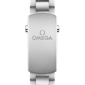 Omega Seamaster Planet Ocean men's automatic watch, 43.5mm stainless steel case, white dial, orange bezel, steel bracelet – bracelet view