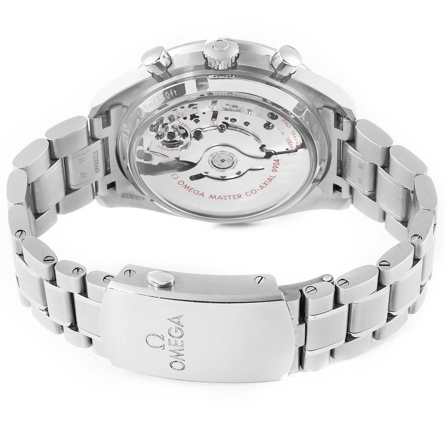 Omega Speedmaster Moonphase men's chronograph watch, 44mm stainless steel case, blue moonphase dial, steel bracelet – bracelet clasp view