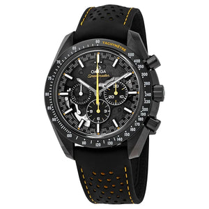 Omega Speedmaster Skeleton men's chronograph watch, 44.25mm black ceramic case, black leather strap – front view 2