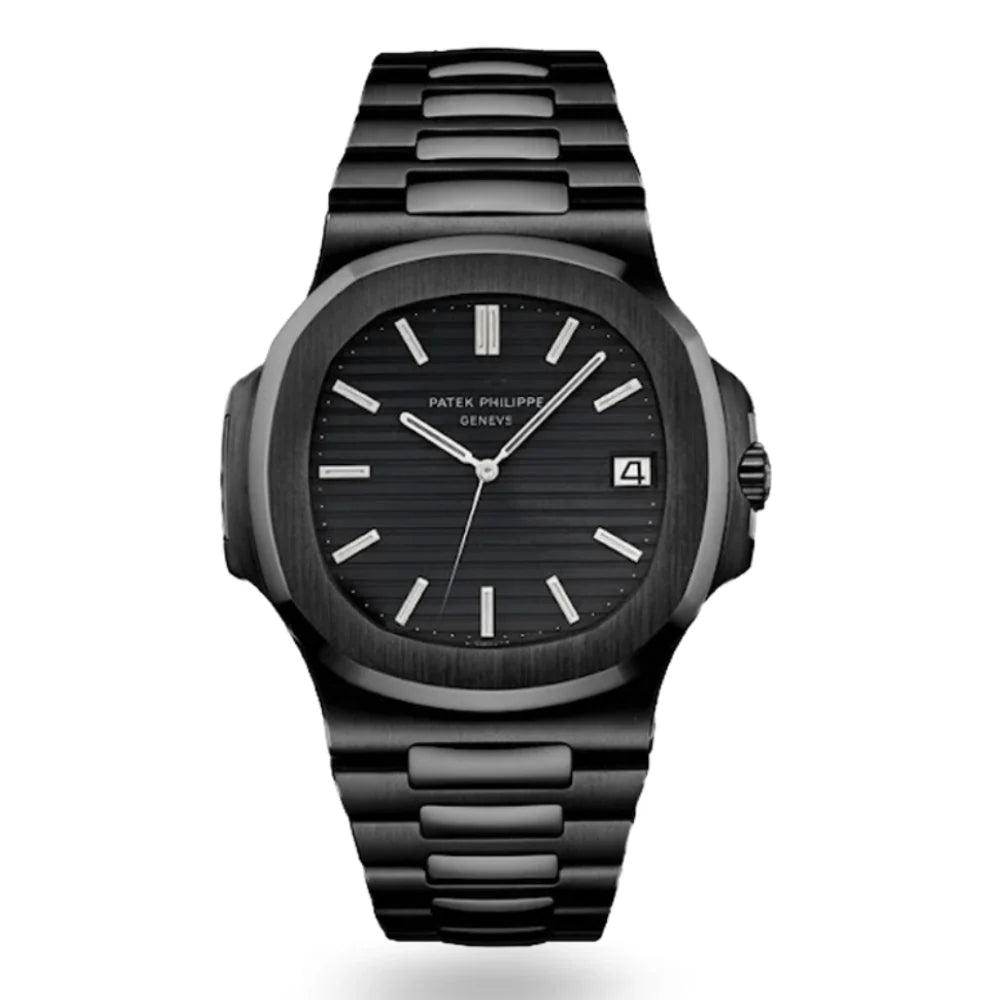 Patek Philippe Nautilus 40mm Men's Automatic Watch – Black Dial & Black Strap | ساعة باتيك فيليب نوتيلس رجالي مينا أسود