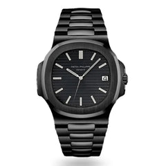 Patek Philippe Nautilus 40mm Men's Automatic Watch – Black Dial & Black Strap | ساعة باتيك فيليب نوتيلس رجالي مينا أسود