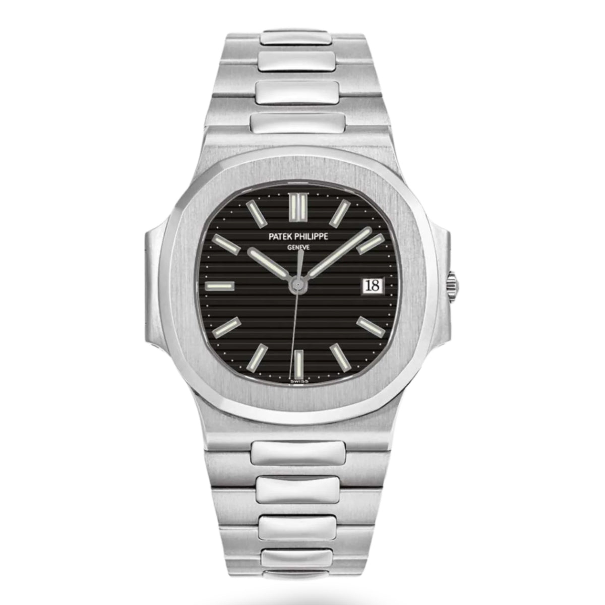 Patek Philippe Nautilus 40mm Men's Automatic Watch – Black Dial & Silver Stainless Steel Strap – view 2