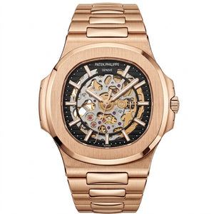 Patek Philippe Nautilus 40mm Men's Automatic Watch – Black Skeleton Dial & Rose Gold Strap – view 2