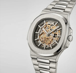 Patek Philippe Nautilus 40mm Men's Automatic Watch – Black Skeleton Dial & Silver Stainless Steel Strap – view 2