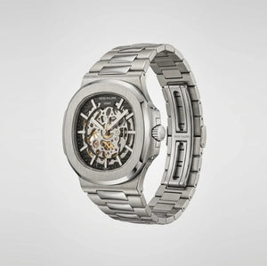 Patek Philippe Nautilus 40mm Men's Automatic Watch – Black Skeleton Dial & Silver Stainless Steel Strap – view 3