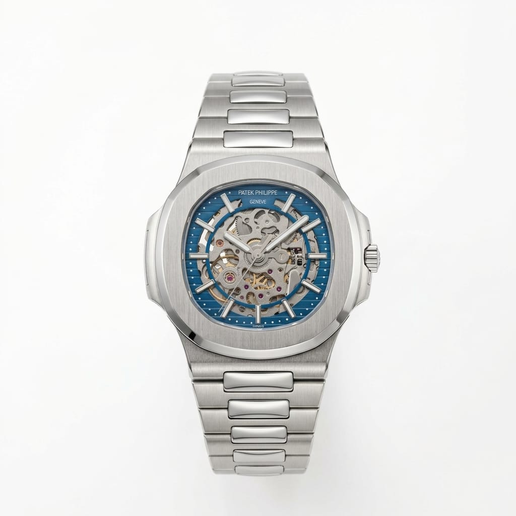 Patek Philippe Nautilus 40mm Men's Automatic Watch – Blue Skeleton Dial & Silver Stainless Steel Strap – view 2