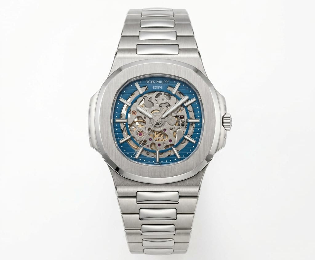 Patek Philippe Nautilus 40mm Men's Automatic Watch – Blue Skeleton Dial & Silver Stainless Steel Strap