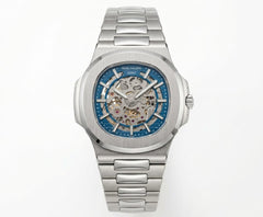Patek Philippe Nautilus 40mm Men's Automatic Watch – Blue Skeleton Dial & Silver Stainless Steel Strap
