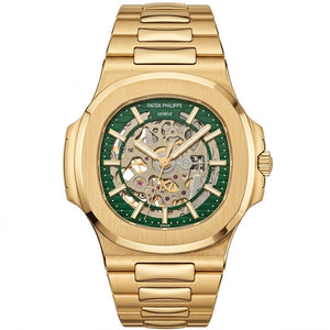 Patek Philippe Nautilus 40mm Men's Automatic Watch – Green Skeleton Dial & Yellow Gold Strap – view 2