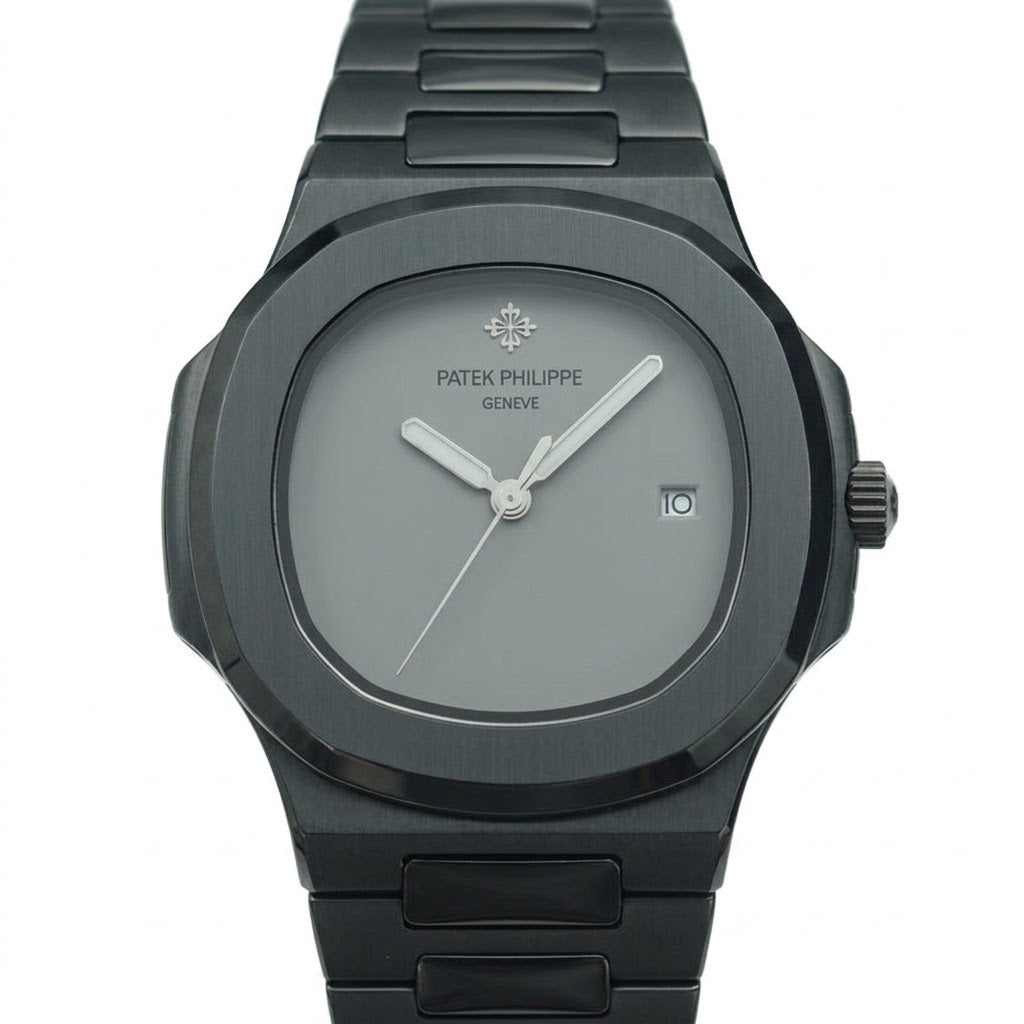 Patek Philippe Nautilus 40mm Men's Automatic Watch – Grey Dial & Black Strap | ساعة باتيك فيليب نوتيلس رجالي مينا رمادي