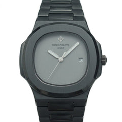 Patek Philippe Nautilus 40mm Men's Automatic Watch – Grey Dial & Black Strap | ساعة باتيك فيليب نوتيلس رجالي مينا رمادي