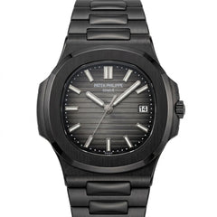 Patek Philippe Nautilus 40mm Men's Automatic Watch – Grey Gradient Dial & Black Strap | ساعة باتيك فيليب نوتيلس رجالي مينا رمادي