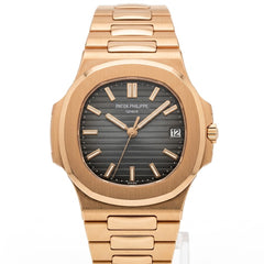 Patek Philippe Nautilus 40mm Men's Automatic Watch – Grey Gradient Dial & Rose Gold Strap | ساعة باتيك فيليب نوتيلس رجالي مينا رمادي