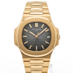 Patek Philippe Nautilus 40mm Men's Automatic Watch – Grey Gradient Dial & Yellow Gold Strap | ساعة باتيك فيليب نوتيلس رجالي مينا رمادي