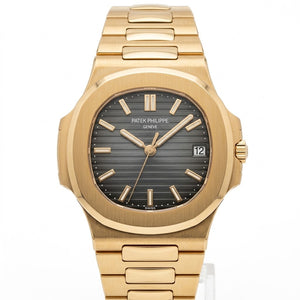 Patek Philippe Nautilus 40mm Men's Automatic Watch – Grey Gradient Dial & Yellow Gold Strap | ساعة باتيك فيليب نوتيلس رجالي مينا رمادي