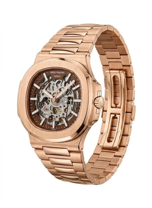 Patek Philippe Nautilus 40mm Men's Automatic Watch – Red Skeleton Dial & Rose Gold Strap – view 3