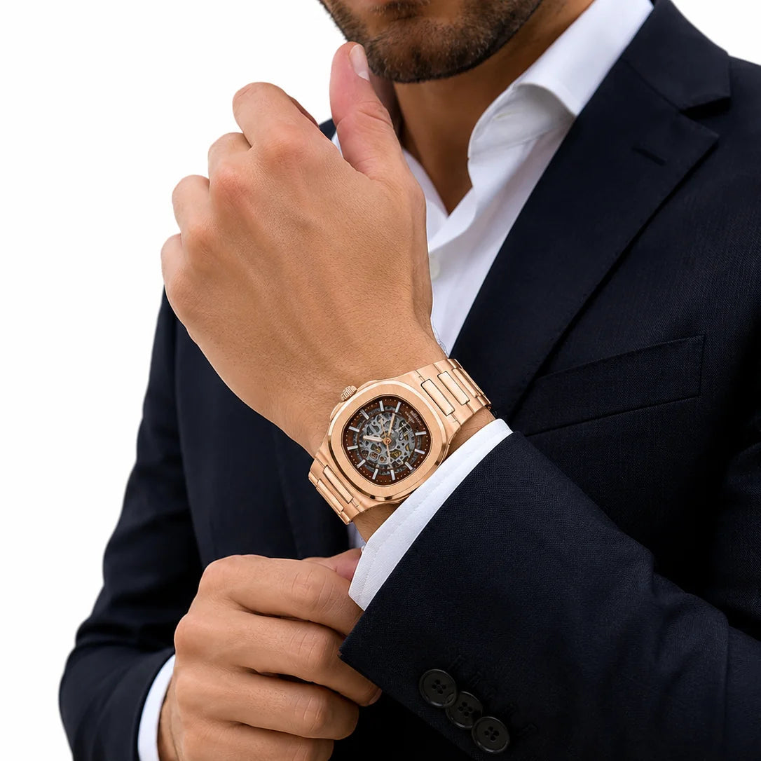 Patek Philippe Nautilus 40mm Men's Automatic Watch – Red Skeleton Dial & Rose Gold Strap – view 4