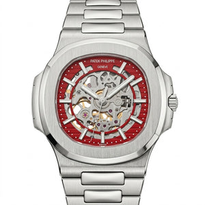Patek Philippe Nautilus 40mm Men's Automatic Watch – Red Skeleton Dial & Silver Stainless Steel Strap – view 2