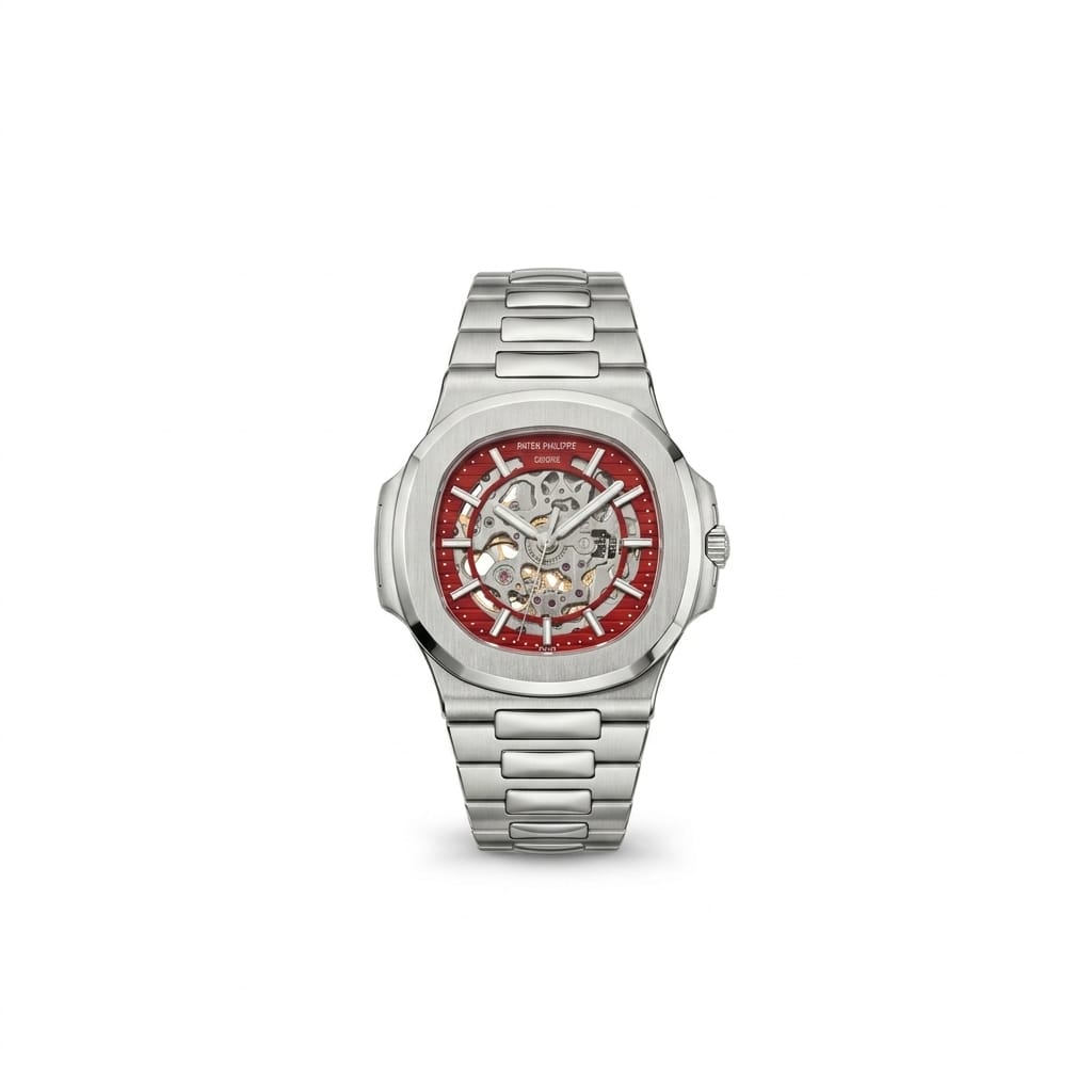 Patek Philippe Nautilus 40mm Men's Automatic Watch – Red Skeleton Dial & Silver Stainless Steel Strap – view 2