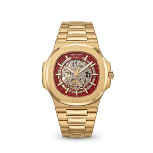 Patek Philippe Nautilus 40mm Men's Automatic Watch – Red Skeleton Dial & Yellow Gold Strap – view 2