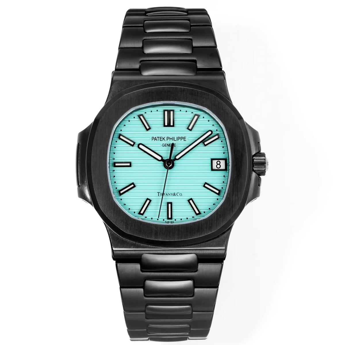 Patek Philippe Nautilus 40mm Men's Automatic Watch – Tiffany Blue Dial & Black Strap | ساعة باتيك فيليب نوتيلس رجالي مينا تيفاني