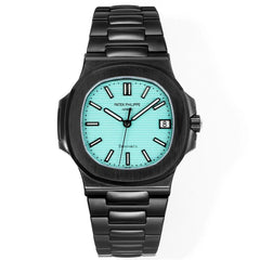 Patek Philippe Nautilus 40mm Men's Automatic Watch – Tiffany Blue Dial & Black Strap | ساعة باتيك فيليب نوتيلس رجالي مينا تيفاني