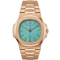 Patek Philippe Nautilus 40mm Men's Automatic Watch – Tiffany Blue Dial & Rose Gold Strap | ساعة باتيك فيليب نوتيلس رجالي مينا تيفاني