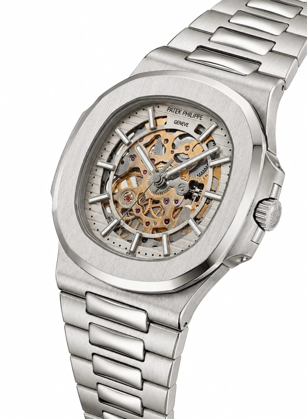 Patek Philippe Nautilus 40mm Men's Automatic Watch – White Skeleton Dial & Silver Stainless Steel Strap – view 5