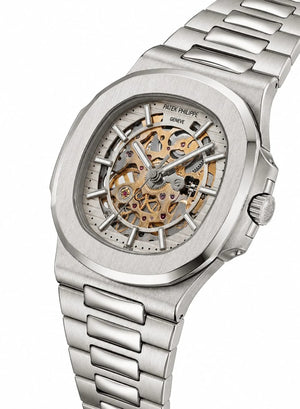 Patek Philippe Nautilus 40mm Men's Automatic Watch – White Skeleton Dial & Silver Stainless Steel Strap – view 5