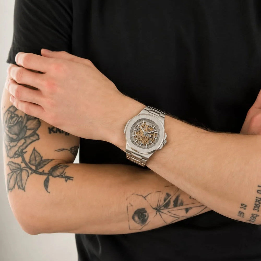Patek Philippe Nautilus 40mm Men's Automatic Watch – White Skeleton Dial & Silver Stainless Steel Strap – view 6