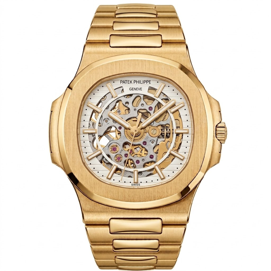 Patek Philippe Nautilus 40mm Men's Automatic Watch – White Skeleton Dial & Yellow Gold Strap – view 2